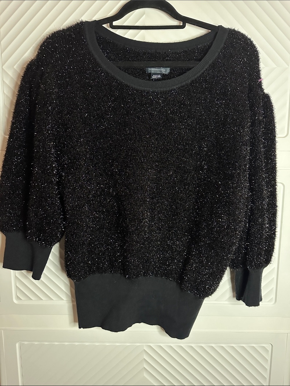 Anthropologie Black Sparkle Crewneck Sweater